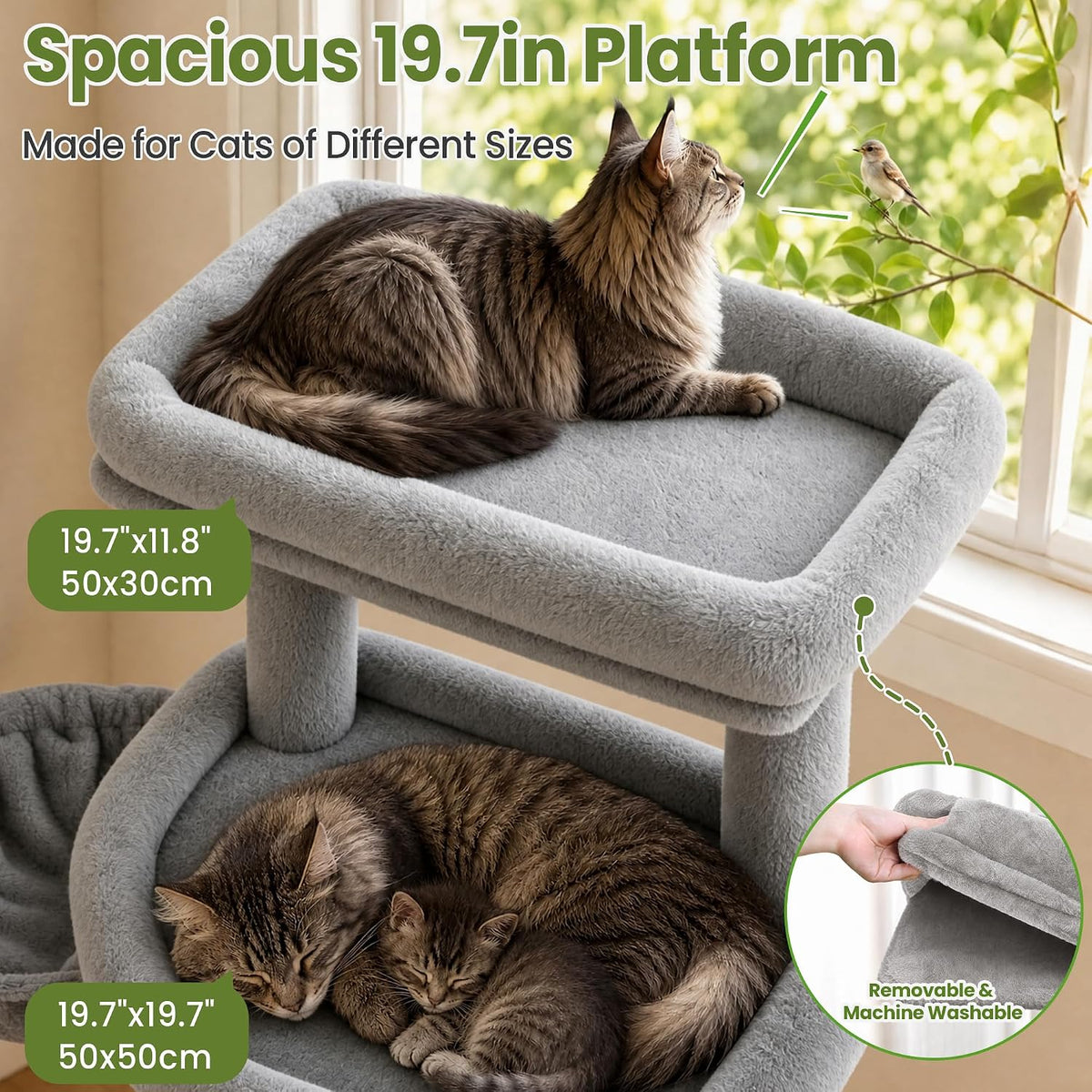 Cat Tree Tower for Indoor Large Adult Cats, 73in Tall Heavy Duty with Perch