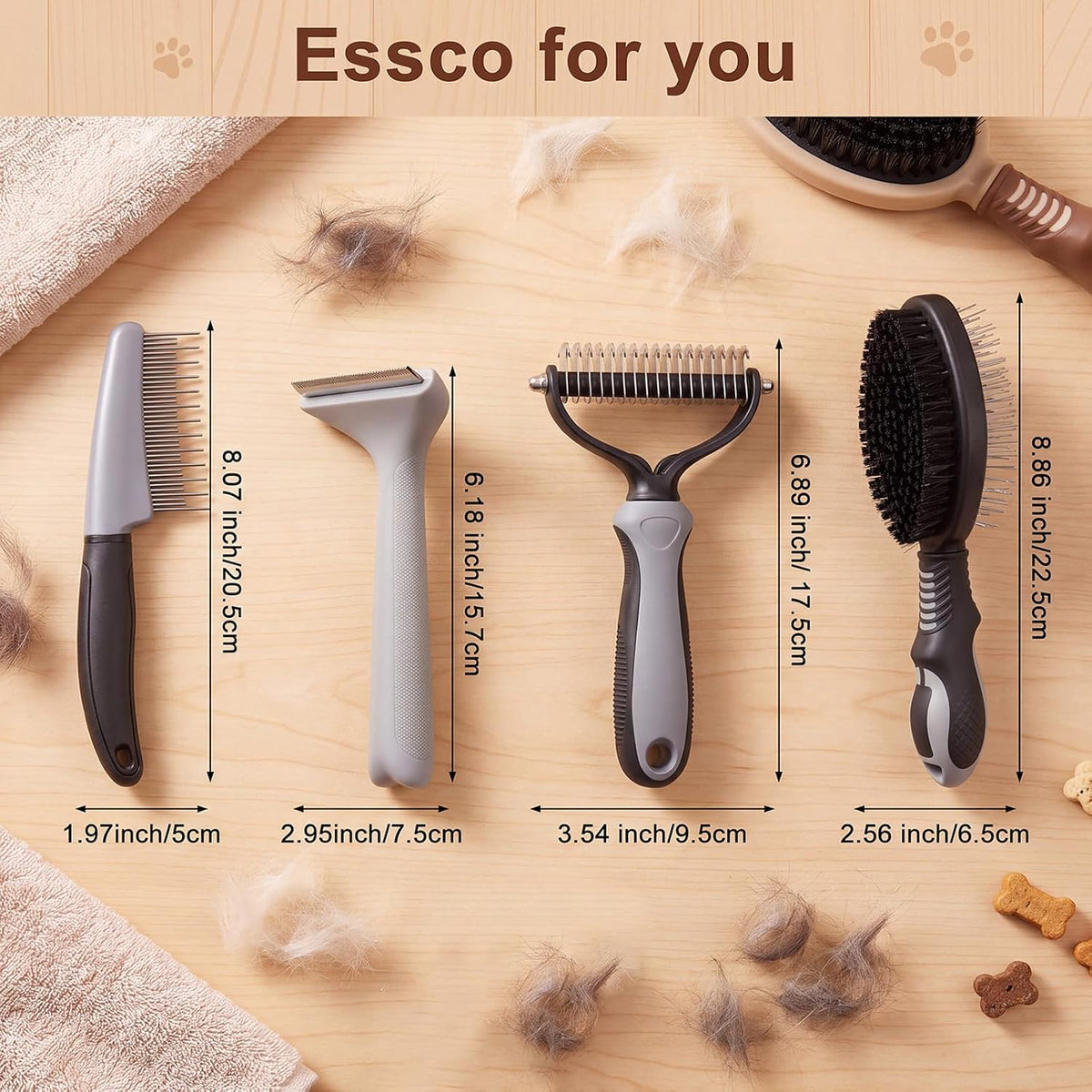 Patelai 4 Pcs Dog Dematting Comb, Gray and Black Grooming Set