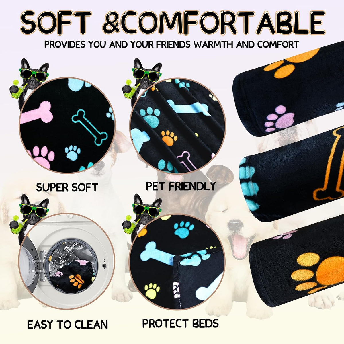 Rezutan Blanket for Large Dogs & Cats Soft Reversible Cute Paw 40"x31"