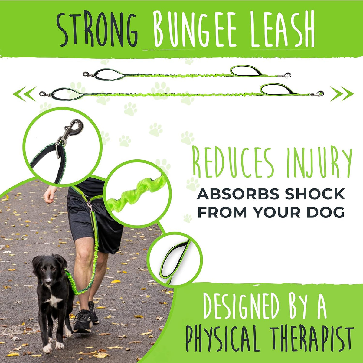 Mighty Paw Hands Free Dog Leash | Bungee Waist Leash for Dog Walking. Pet Running Hands Free Tether for Large, Medium & Small Breeds. Pet Waist Belt (36" - 48") Up to 150 lbs - Green