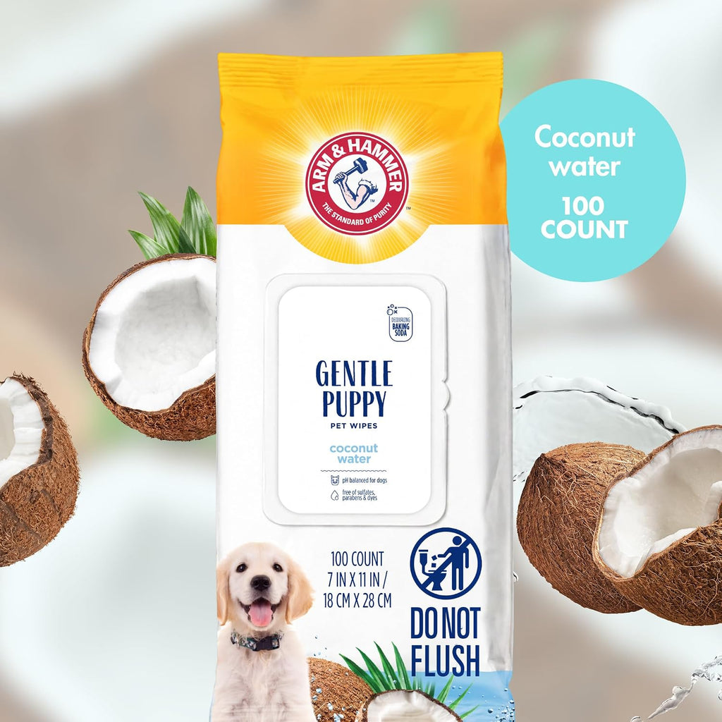 Arm & Hammer Puppy Grooming Wipes, Coconut Water, 100 Count, 3-Pack