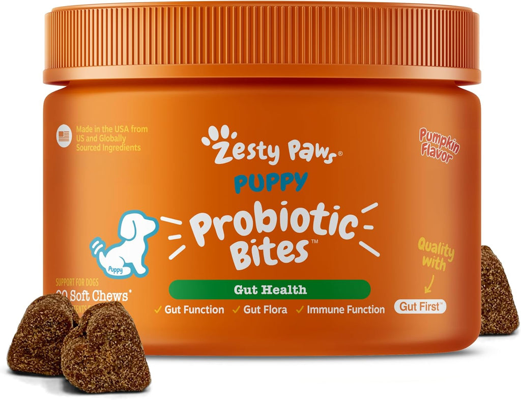 Zesty Paws Puppy Probiotics Bites - Gut Health for Dogs, Pumpkin, 90 Ct