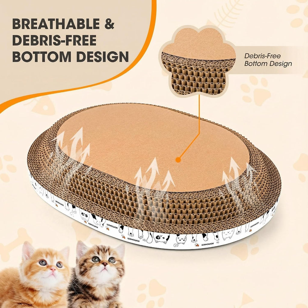 3 Pack Oval Cardboard Cat Scratcher & Lounger Bed, High-Density Cat Scratching Board & Lounge Bed, Ergonomic Scratch Pads for Indoor Cats Claws Care, Furniture Couch Protector from Cat Claws