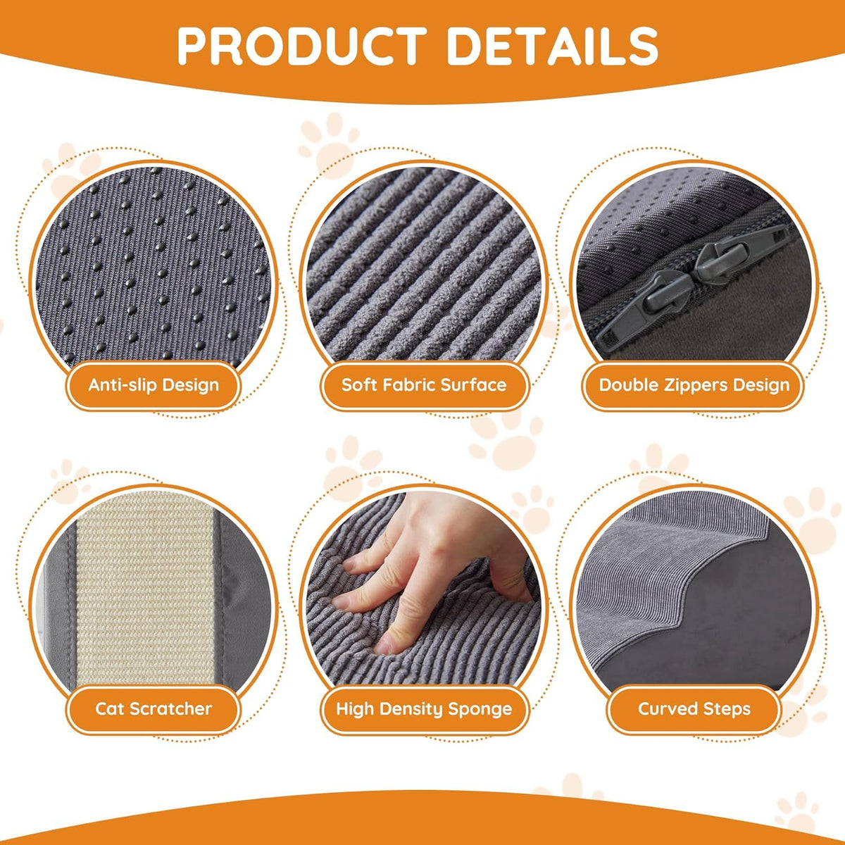 Ahpmeoa Dog Stairs for Small Dogs 11.8" H, Dog Ramp for Bed, 2-Step, Grey