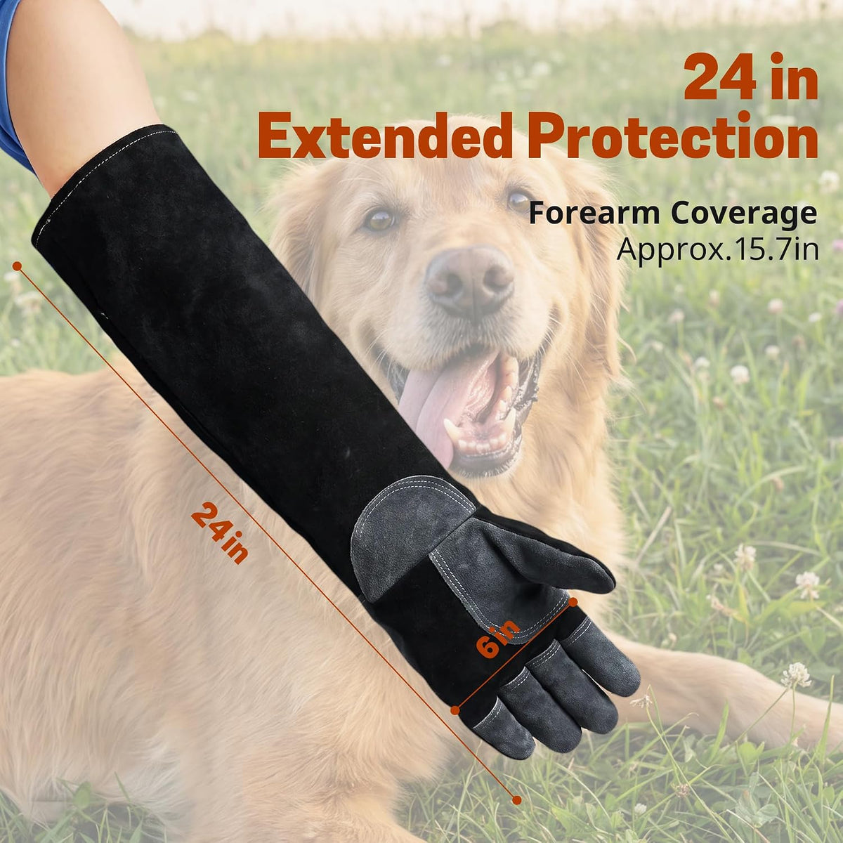 vclpower Animal Handling Gloves, Bite Proof Double Leather, 24 in, Size L