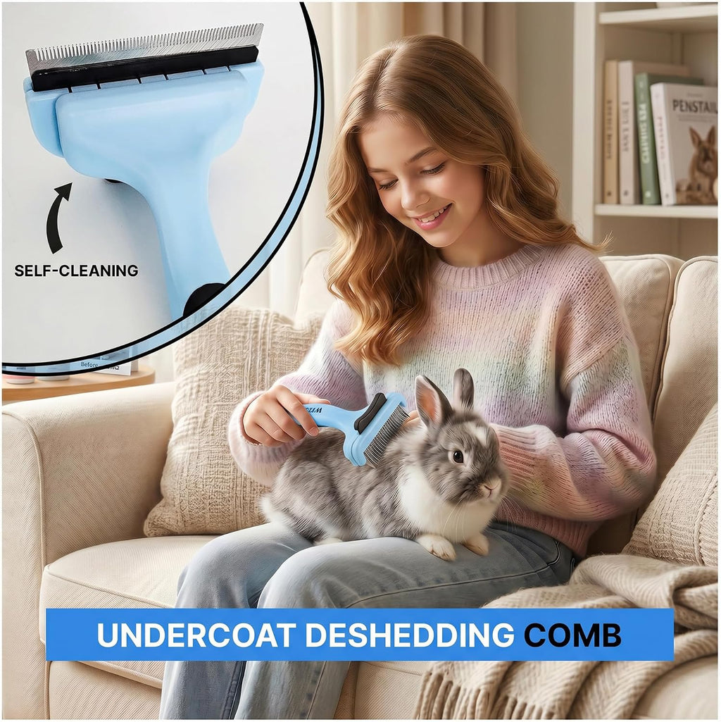 Pet Hair Removal Glove & Dog Brush for Shedding Bundle – Dog Hair Remover, Cat Hair Remover, Self-Cleaning Dog Grooming Brush & Dematting Comb for Dogs, Cats & Rabbits (Blue)