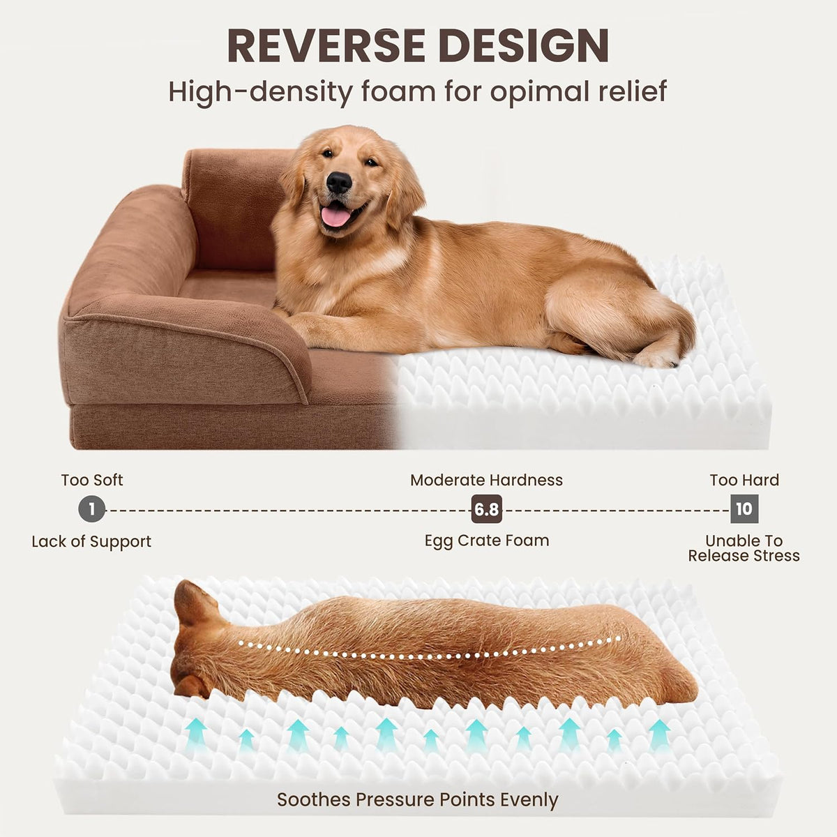 XL Orthopedic Dog Bed for Large Dogs, Removable Washable, Brown