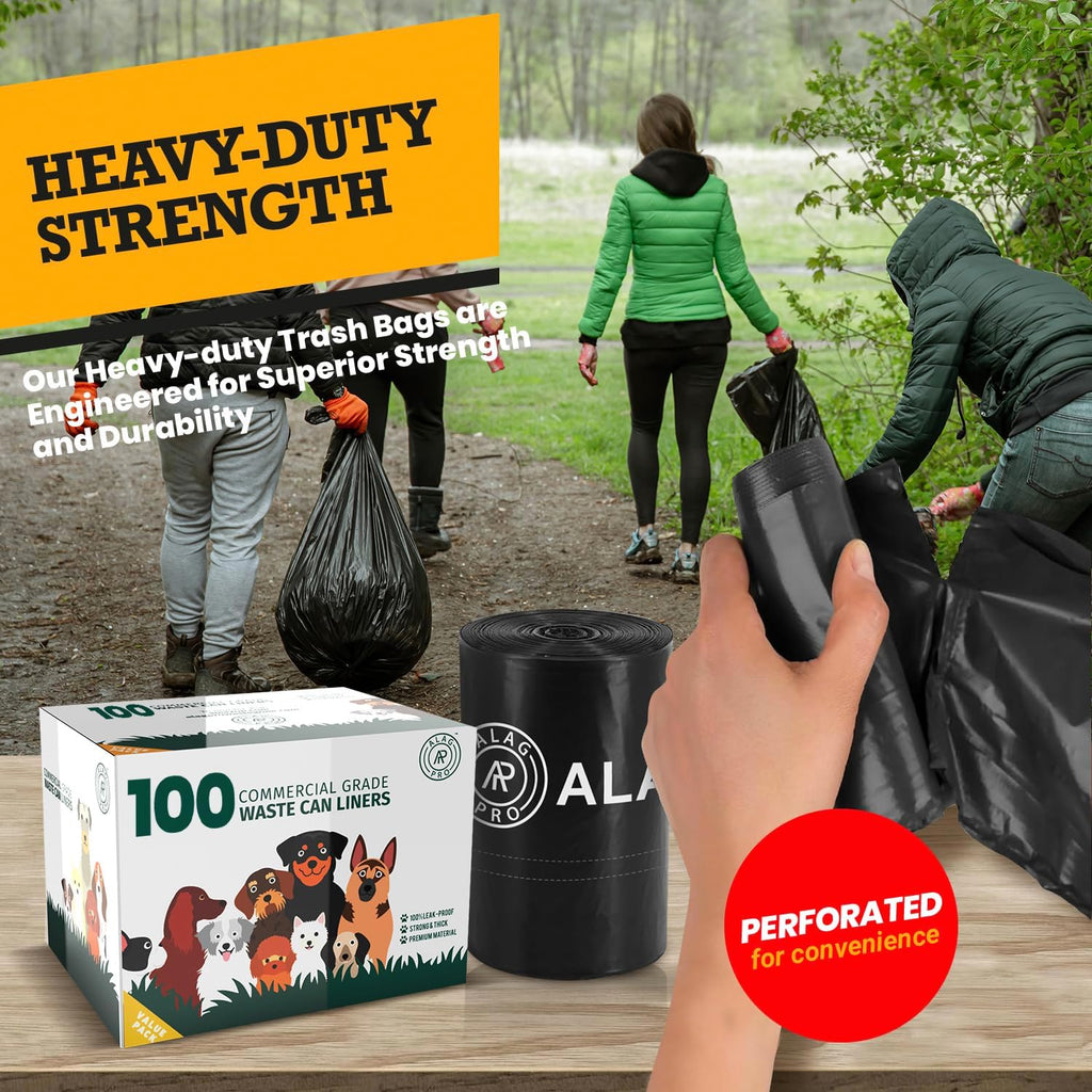 ALAGPRO® 100 Premium Dog Waste Station Can Liners - 2 Rolls of 50 Bags - Standard Size 26" W x 33" L (10-13 gallons) - Heavy Duty Pet Poop Trash Can Bags, 40% Thicker than Competitors Bags (1.1 mil)