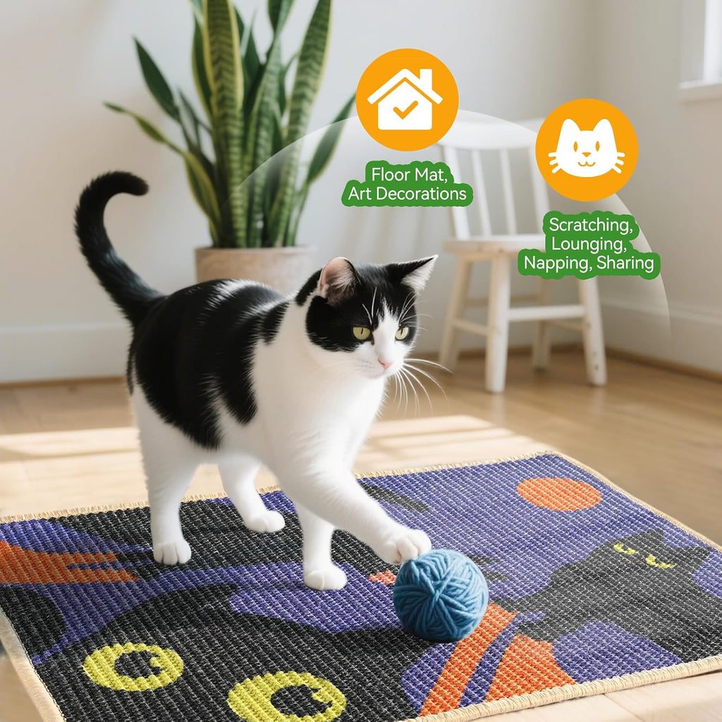 3-in-1 Sisal Cat Scratcher Mat with Sticker Tape Floor & Wall Scratch Pad
