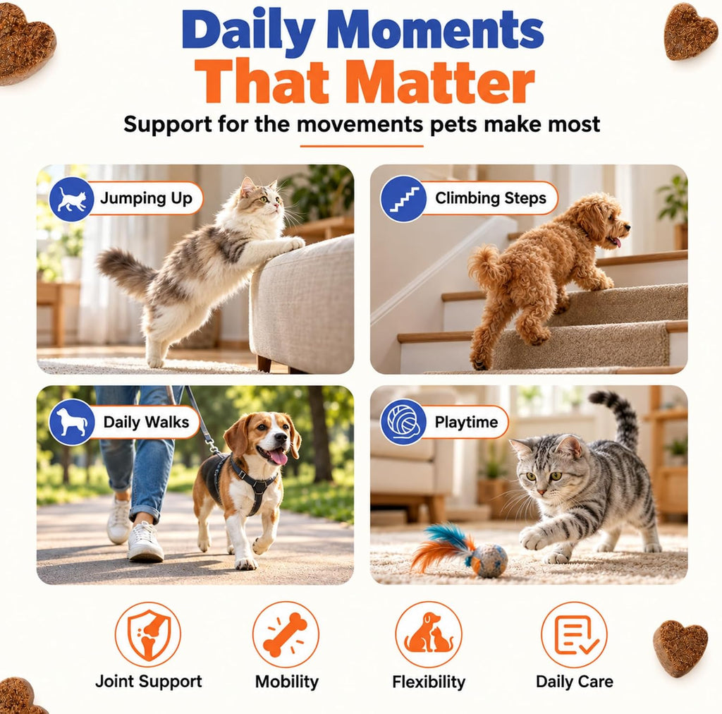 Glucosamine for Cats & Dogs - Hip & Joint Supplement Soft Chews with Chondroitin, MSM, Green-Lipped Mussel & Hyaluronic Acid - Mobility Support for Senior Pets, Chicken Flavor, 60 Count