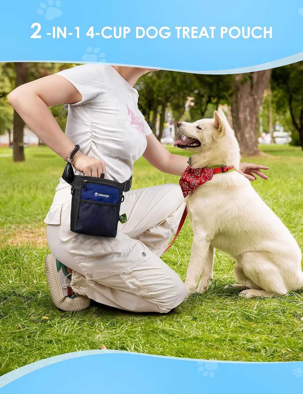 Gobeigo 4 Cup Dog Treat Pouch with Silicone Insert Bag& Clicker(Navy Blue)
