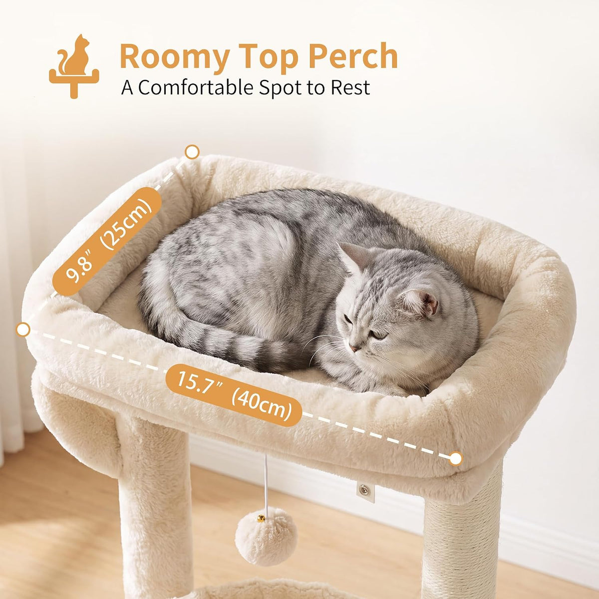 Heybly Cat Tree, 39" Tower with All-Sisal Wrapped Scratching Post HCT006SM
