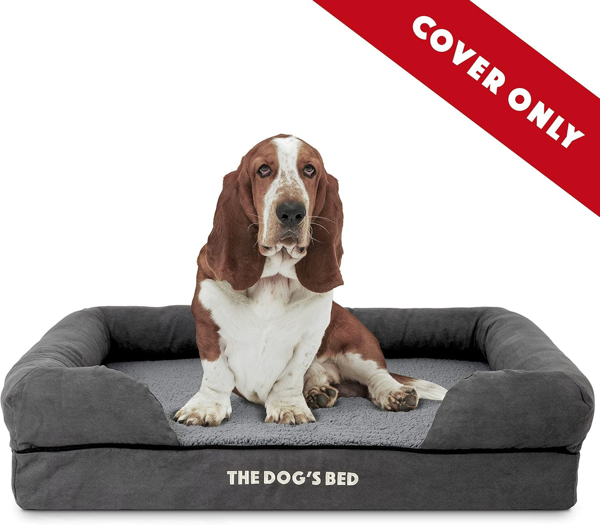 The Dog’s Bed Replacement Outer Cover, Plush Fabric, Grey, Large