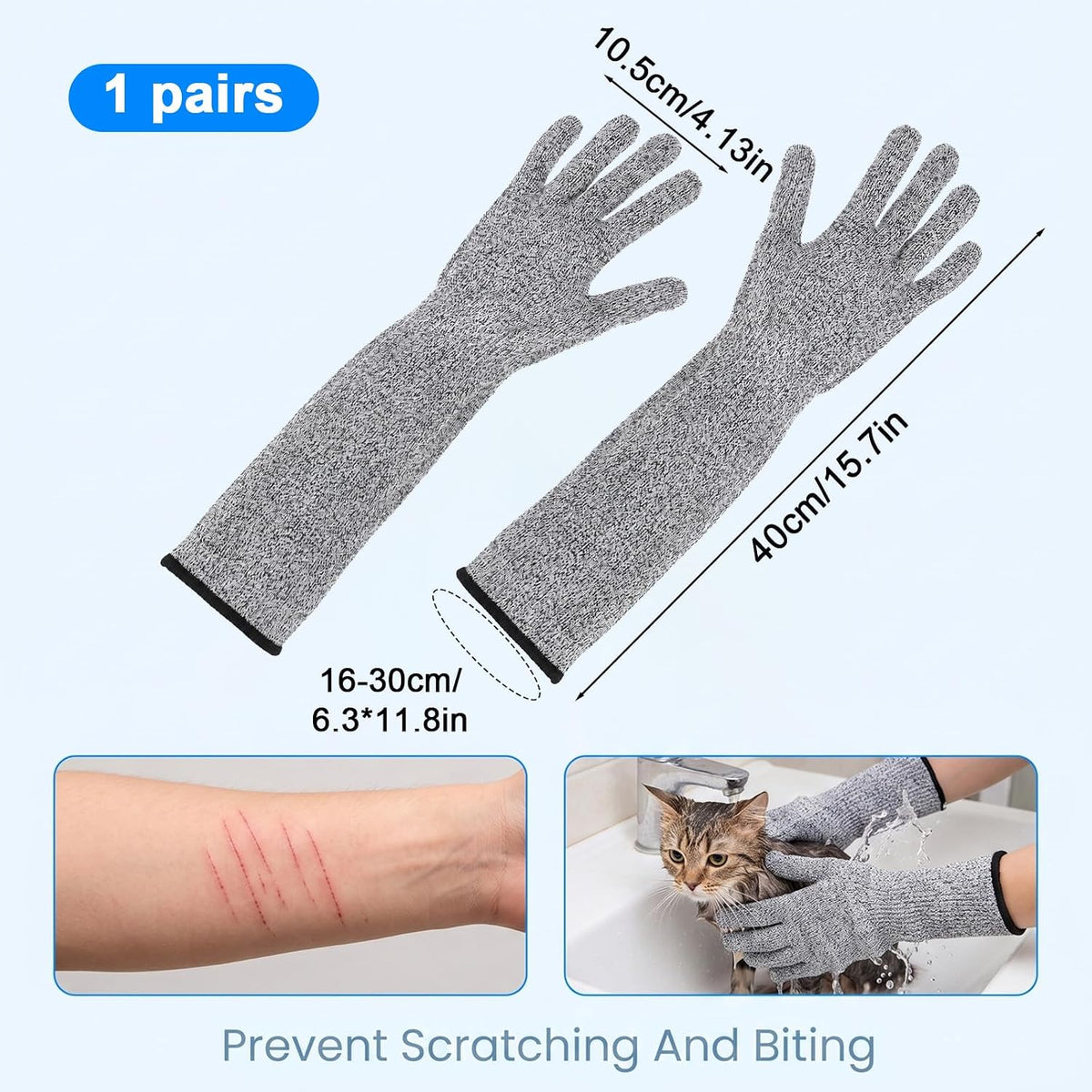 Cat Grooming Gloves Bite Proof Extra-Long Animal Handling Gloves