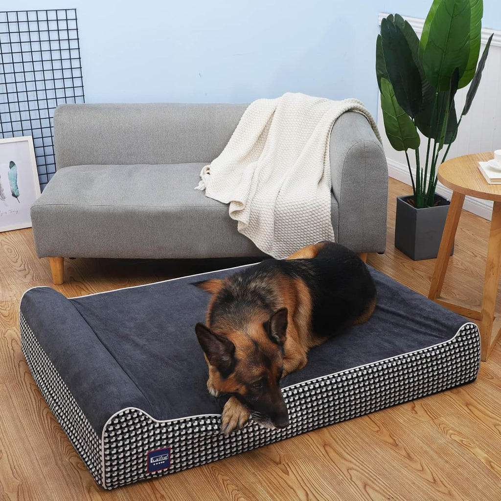 Laifug Orthopedic Dog Bed, Black and White Plaid50''x36''x10'', Memory Foam