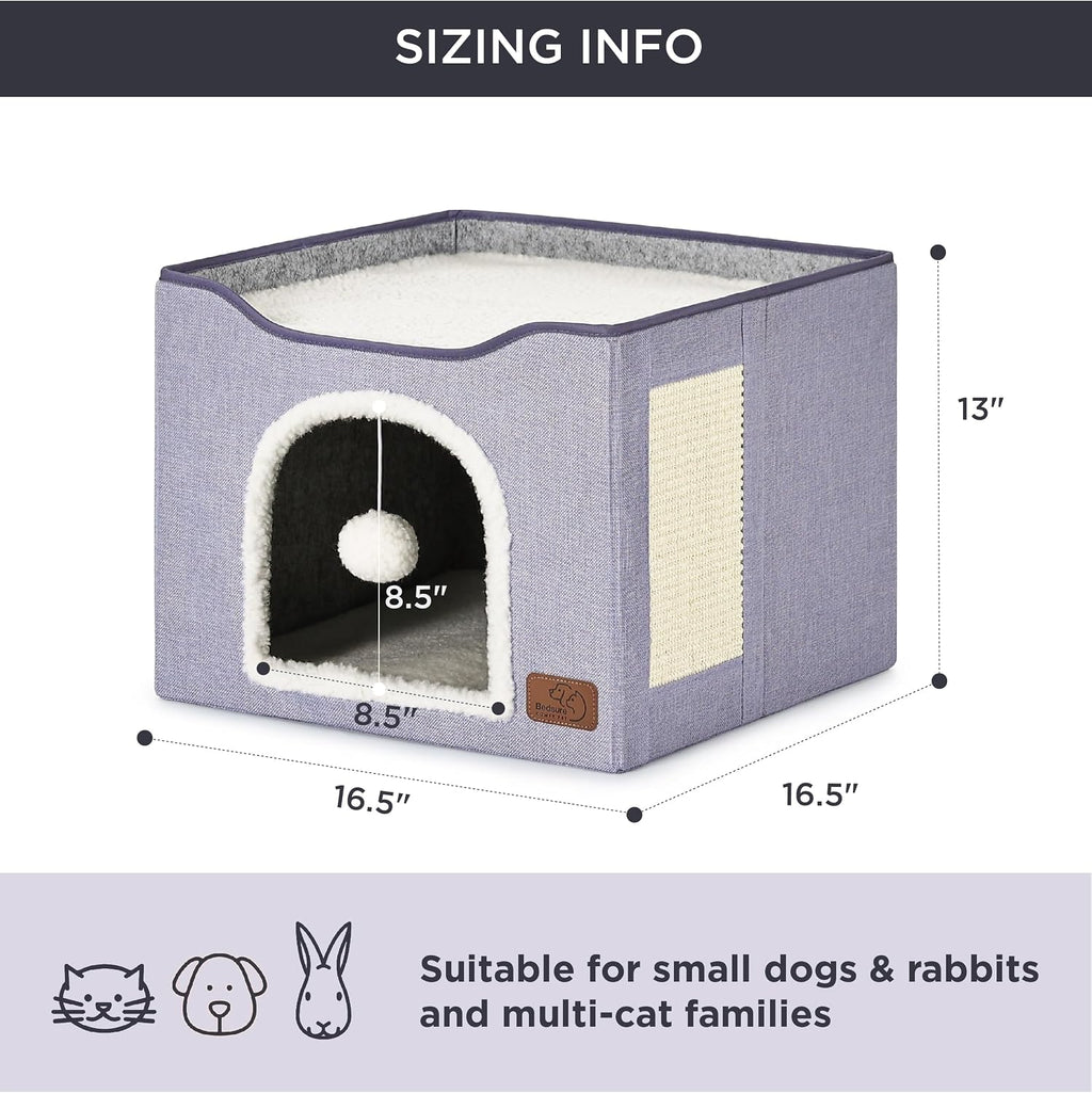 Bedsure Cat House Bed for Indoor Cats with Fluffy Ball and Scratch Pad