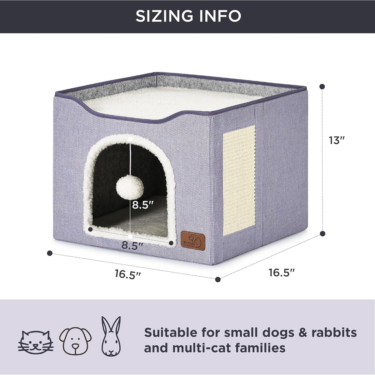 Bedsure Cat House Bed for Indoor Cats with Fluffy Ball and Scratch Pad