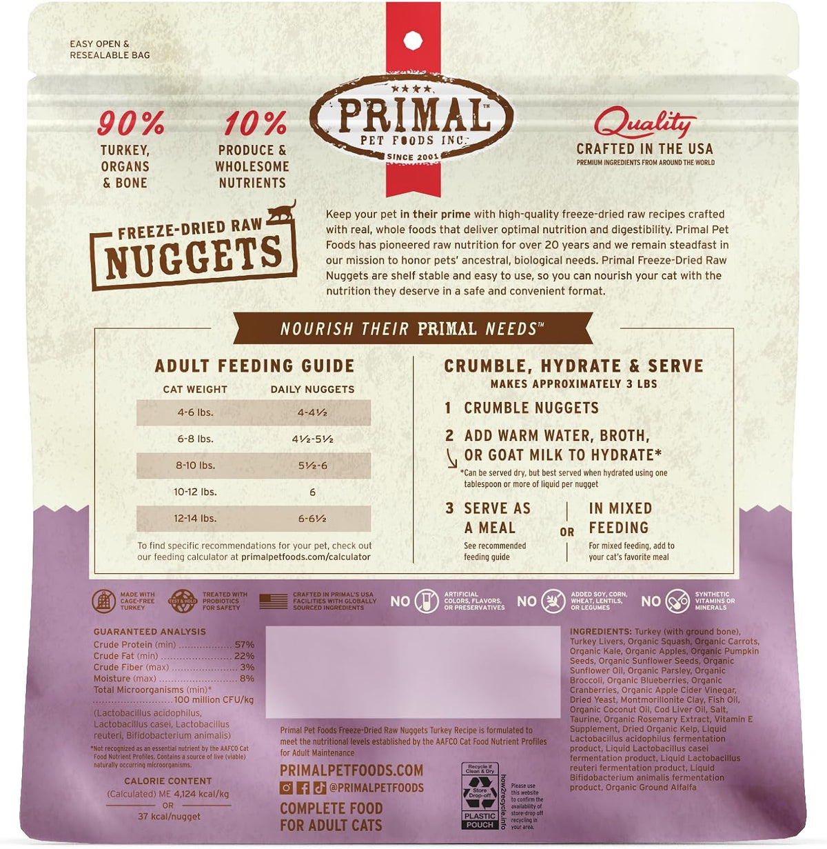 Primal Freeze Dried Raw Cat Food Nuggets, Turkey, 14 oz
