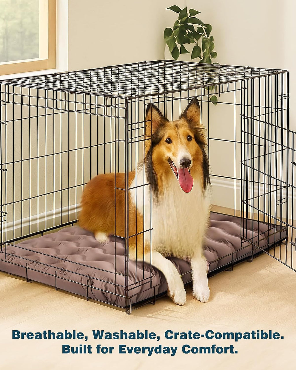 Washable Dog Bed, Cooling Dog Crate Bed Mat with Memory Foam, Water-Resistant Outdoor Dog Bed for Large Medium Small Dogs