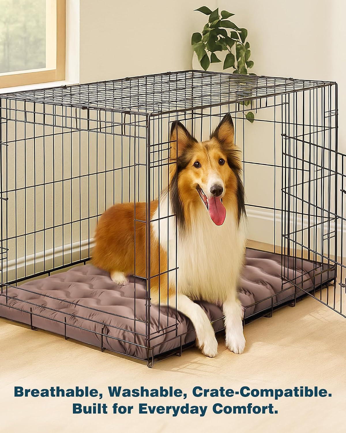 Washable Dog Bed, Cooling Dog Crate Bed Mat with Memory Foam, Water-Resistant Outdoor Dog Bed for Large Medium Small Dogs