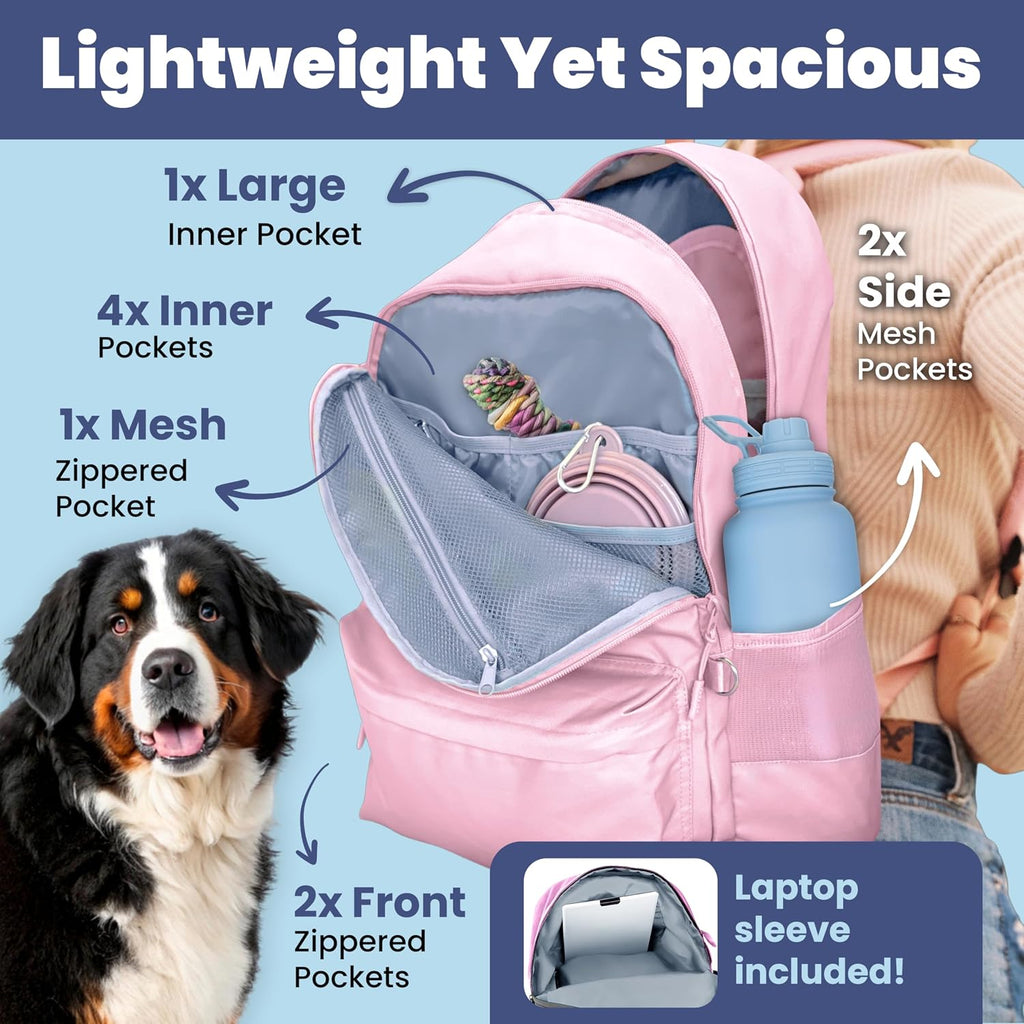 Rubyloo Dog Travel Backpack for Supplies - Dog Diaper Bag with Travel Bowls | 2 BPA-Free Bowls; Food Container & Treat Pouch; Placemat; Laptop Sleeve; Poop Bag Dispenser, Hiking, Camping & Road Trips,