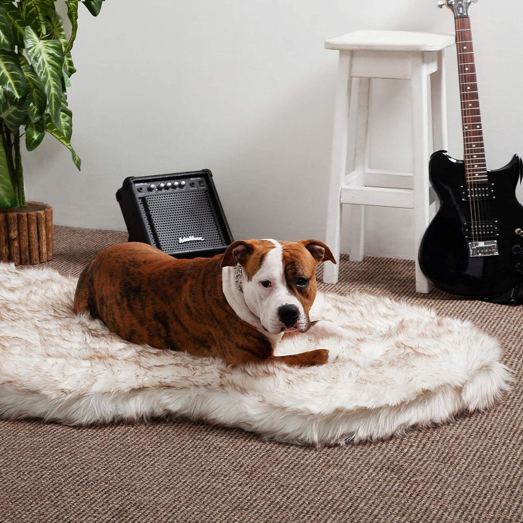 Faux Fur Orthopedic Dog Bed, Memory Foam, White w/Brown Tips 60"x35"
