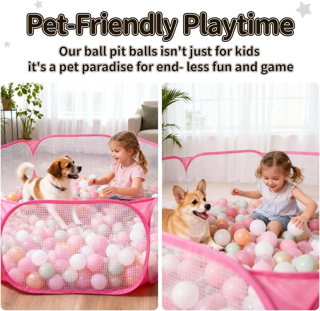 STARBOLO Cute Hexagon Kids Ball Pits, Indoor Outdoor Collapsible Play Pool Fence for Boys Girls Pets Puppy Cats, with Carry Tote, Balls Not Included (Pink)