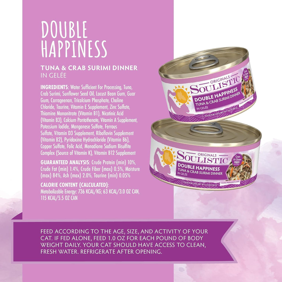 Soulistic Originals Wet Cat Food, Double Happiness Tuna and Crab Surimi Dinner in Gelée, 5.5oz Can, Pack of 8