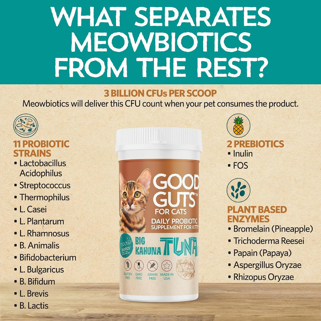 Meowbiotics Good Guts Probiotic Powder for Cats, Tuna Flavor, 30 Days