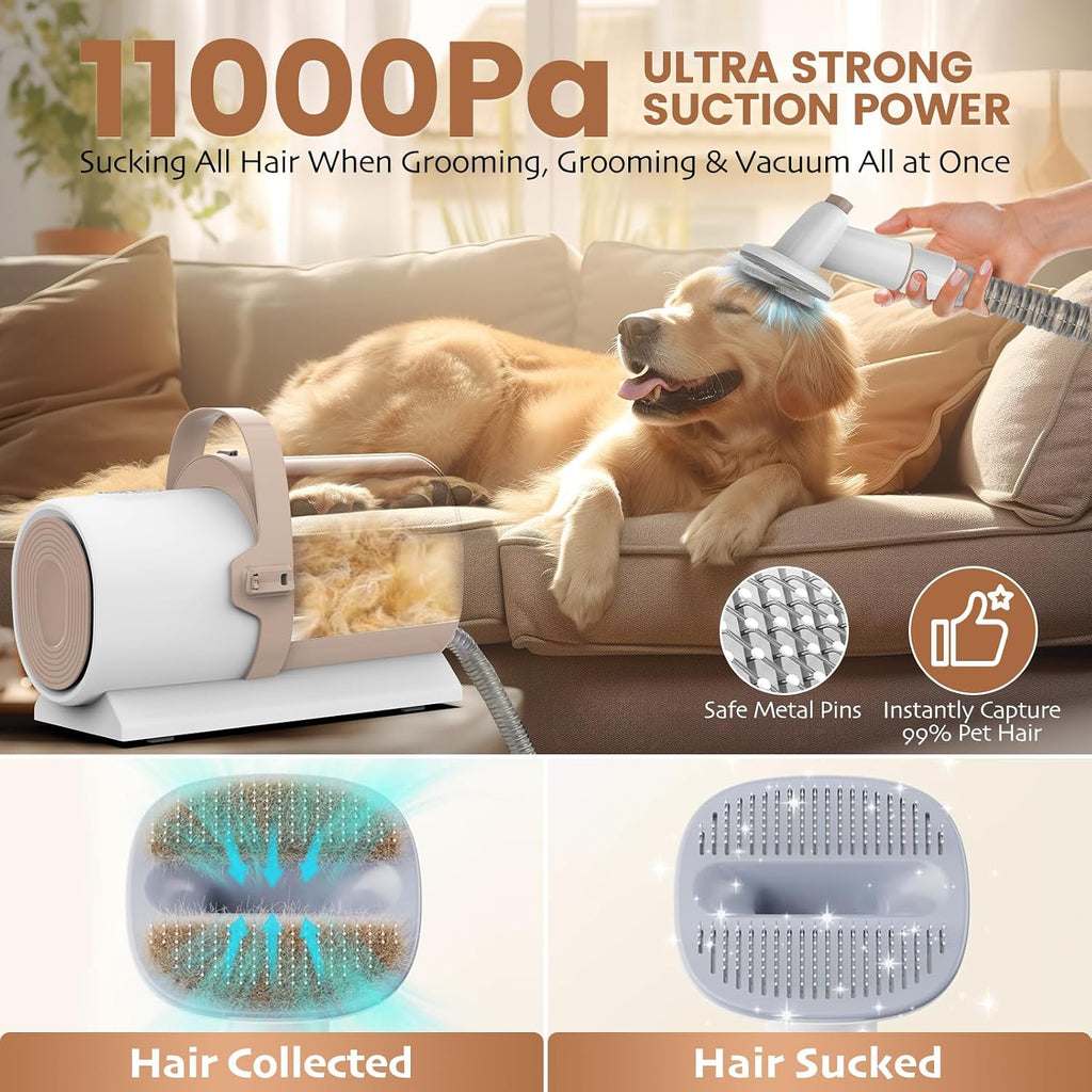 FIXR Dog Grooming Vacuum, Pet Grooming Kit with Dog Clippers, 2.5L Dust Cup 11000Pa Dogs Vacuum for Shedding Grooming, 5 Grooming Tools Home Cleaning in 1, Low Noise Pet Grooming Vacuum for Dogs