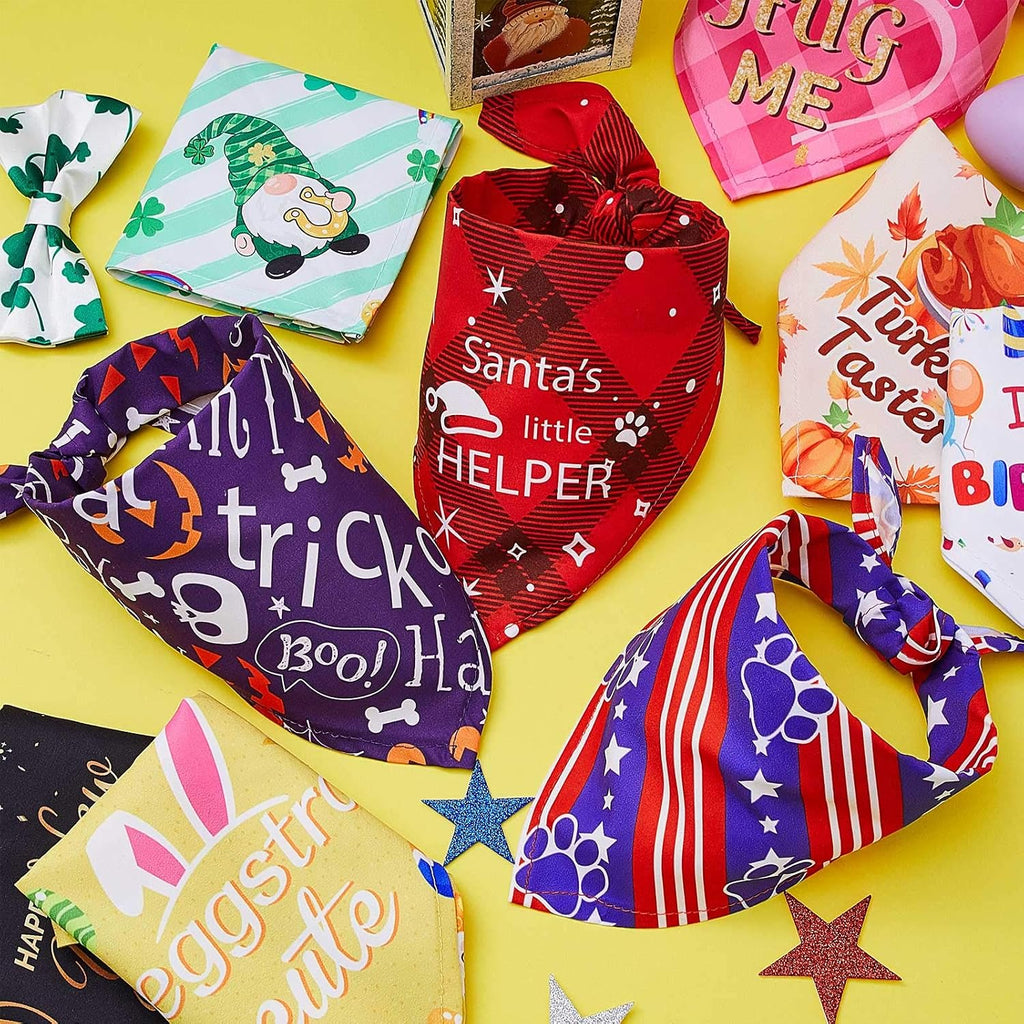 Weewooday 9 Pcs Holiday Dog Bandanas Adjustable Washable Pet Scarves
