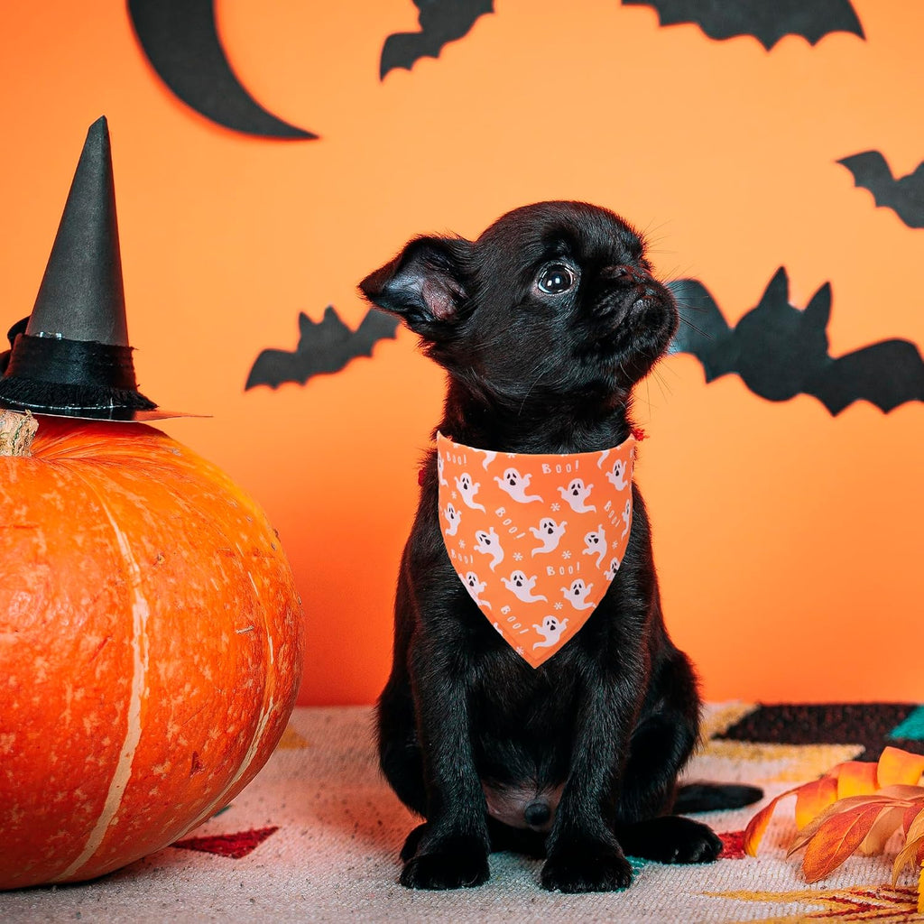 ADOGGYGO Halloween Dog Bandanas, 4 Pack Skeleton Ghost Pumpkin Bandana, S