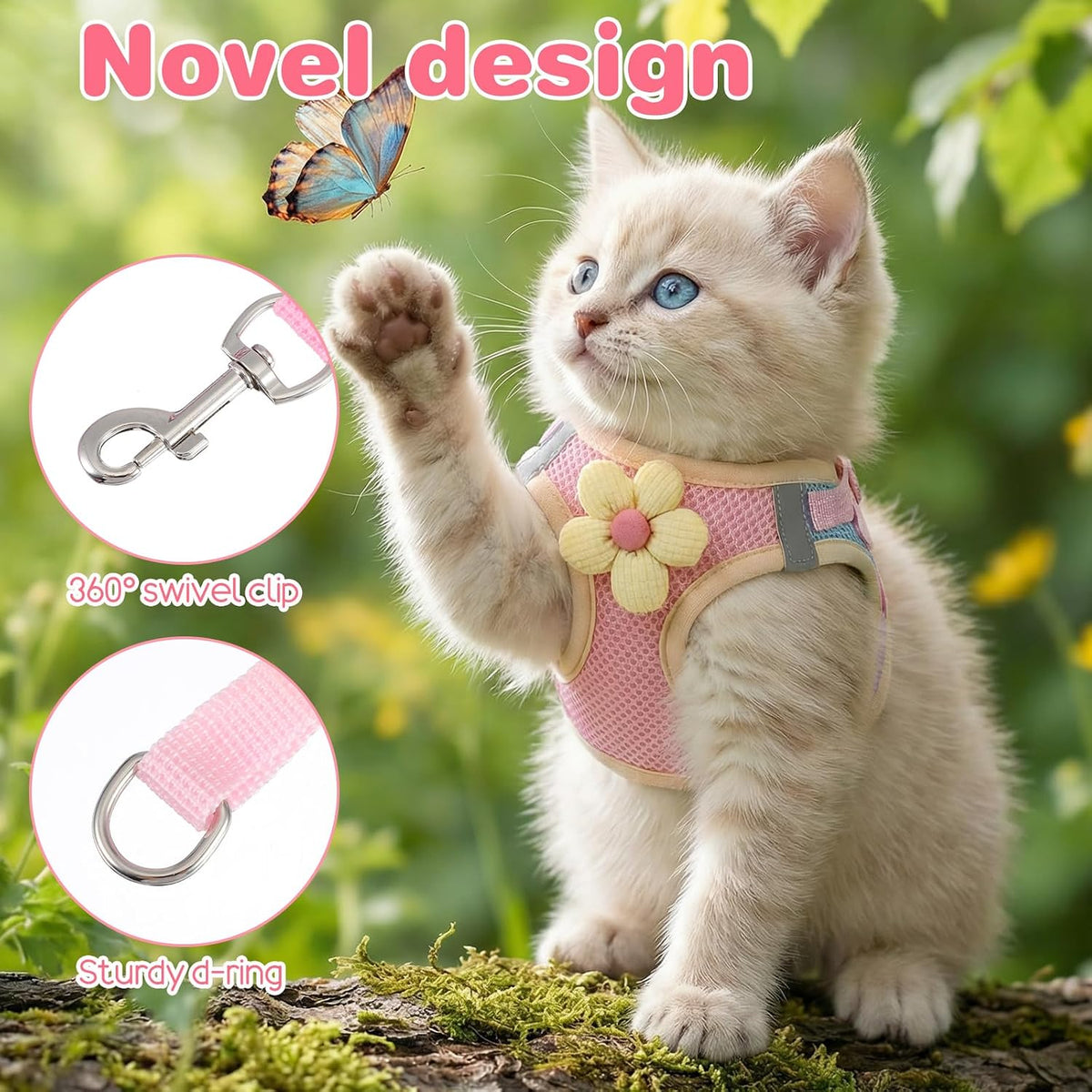 Flower Cat Harness and Leash Set for Walking, 10.2-11.8in