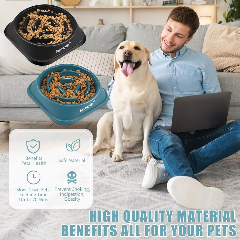2 Pack Slow Feeder Dog Bowls for Medium Dogs & Cats | Non-Slip Base, Anti-Choking Design, Reduces Bloating & Overeating, Easy to Clean, 1.5-2 Cups