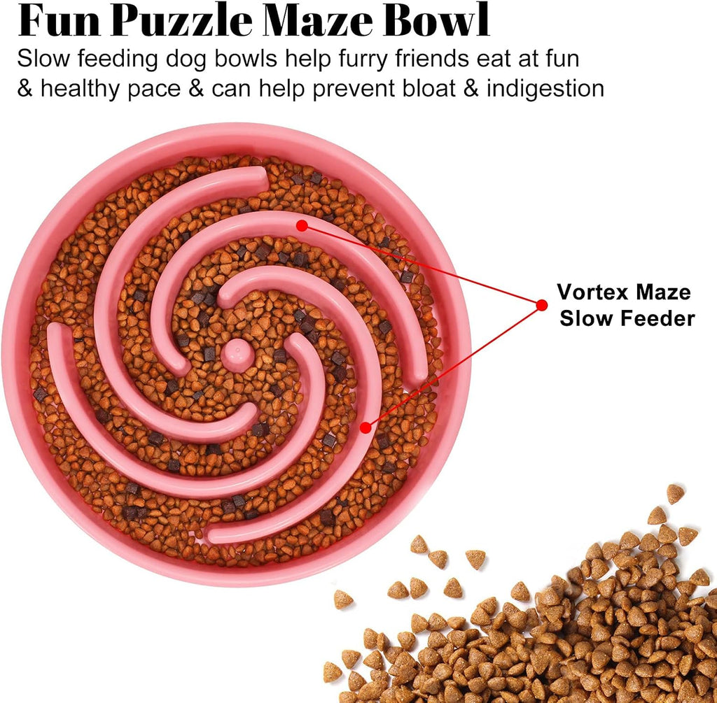 Slow Feeder Maze Puzzle Bowl - Large Dog Non Slip Interactive Food Dishes - Bloat Stop, Choking Prevention - Pink