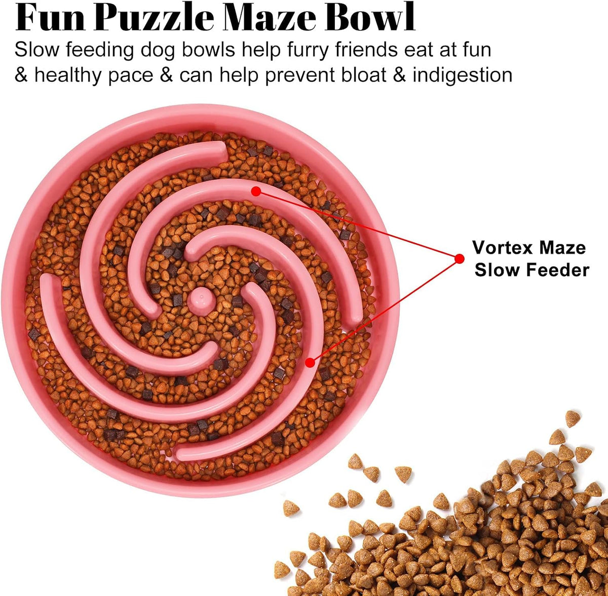 Slow Feeder Maze Puzzle Bowl - Large Dog Non Slip Interactive Food Dishes - Bloat Stop, Choking Prevention - Pink