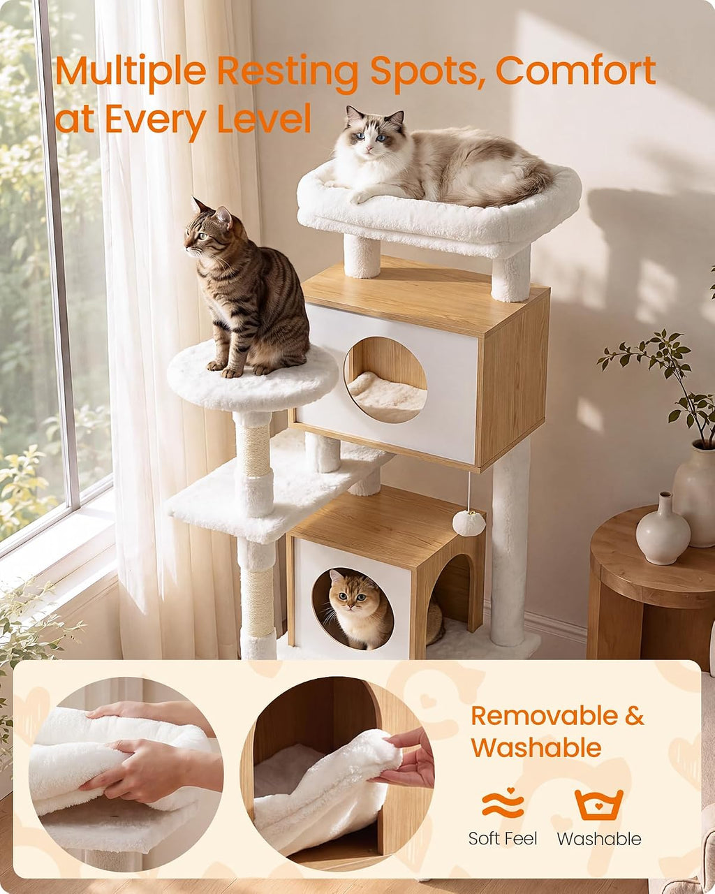Feandrea Cat Tree, 5-Tier Cat Tower with 2 Condos, 55.1 in