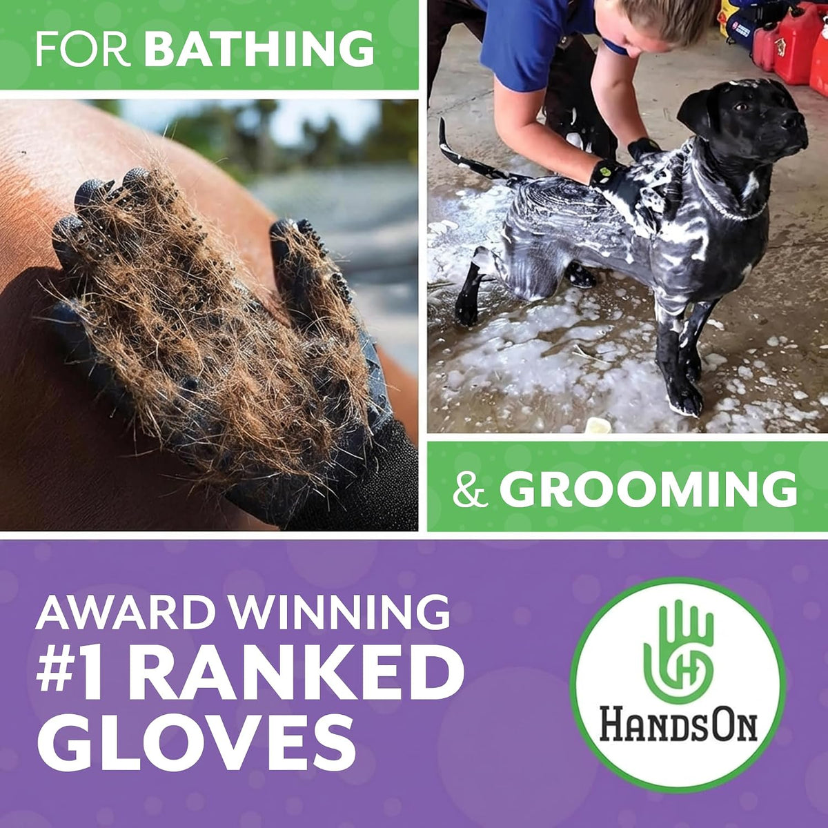 Pet Shedding, Bathing, Grooming, Hair Removing Gloves, Gentle Brush for Cats, Dogs, Horses by the #1 Ranked, Award-Winning Handson Gloves (Green, X-Large) 
