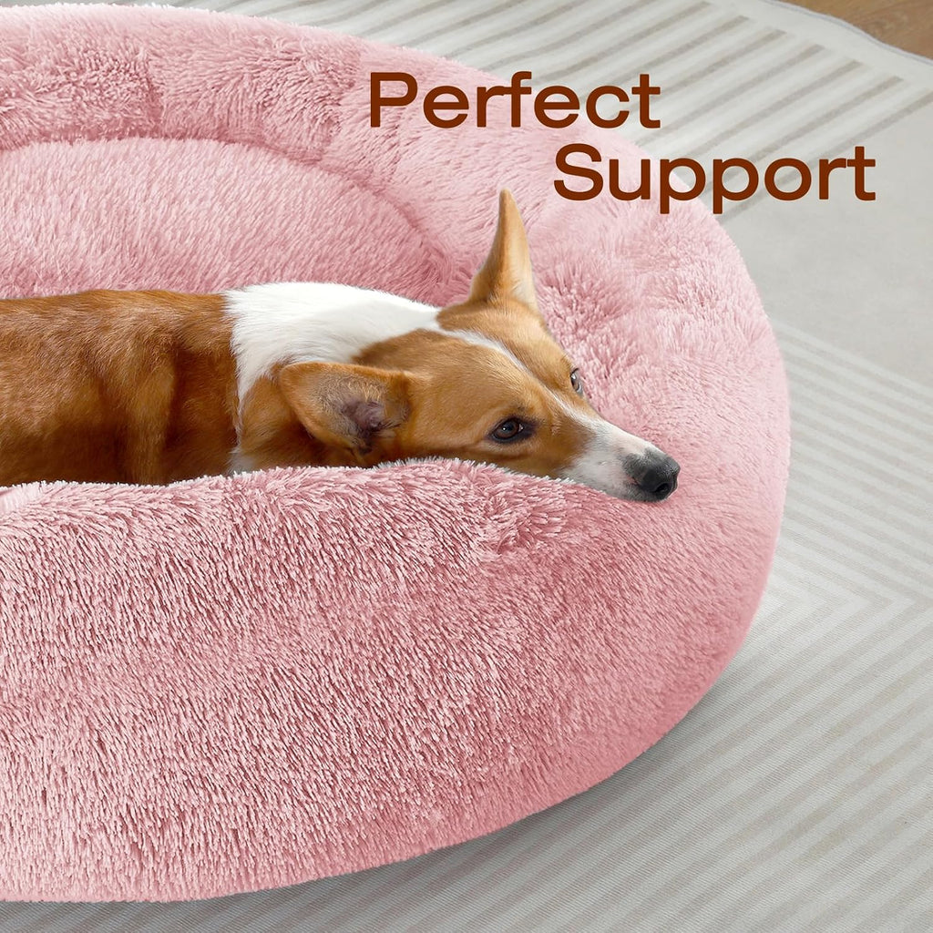 JOLLYVOGUE Dog Bed, Calming Anti-Anxiety Large Dog Bed, Fluffy Donut Cushion for Medium and Large Pets (31")