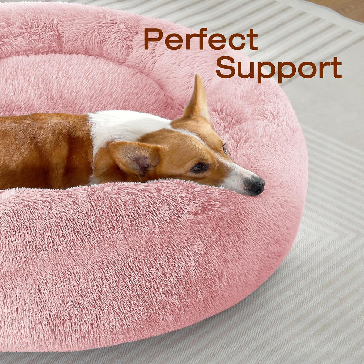 JOLLYVOGUE Dog Bed, Calming Anti-Anxiety Large Dog Bed, Fluffy Donut Cushion for Medium and Large Pets (31")
