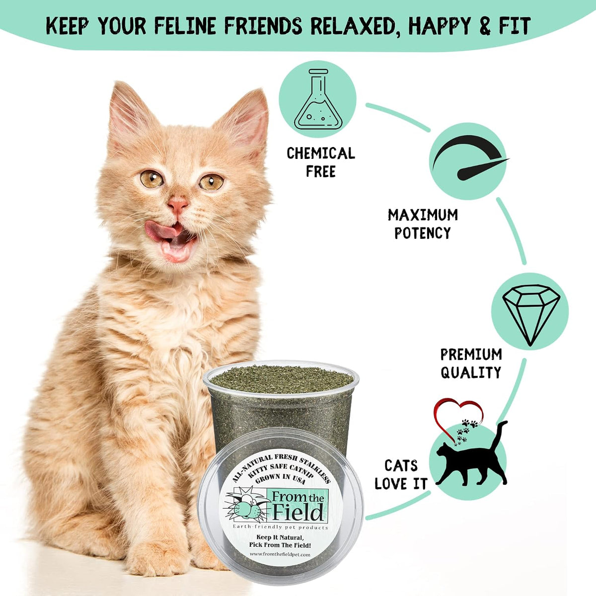 from The Field | Organically Grown Catnip Fine Ground Stalkless | 1.5 Oz Bag