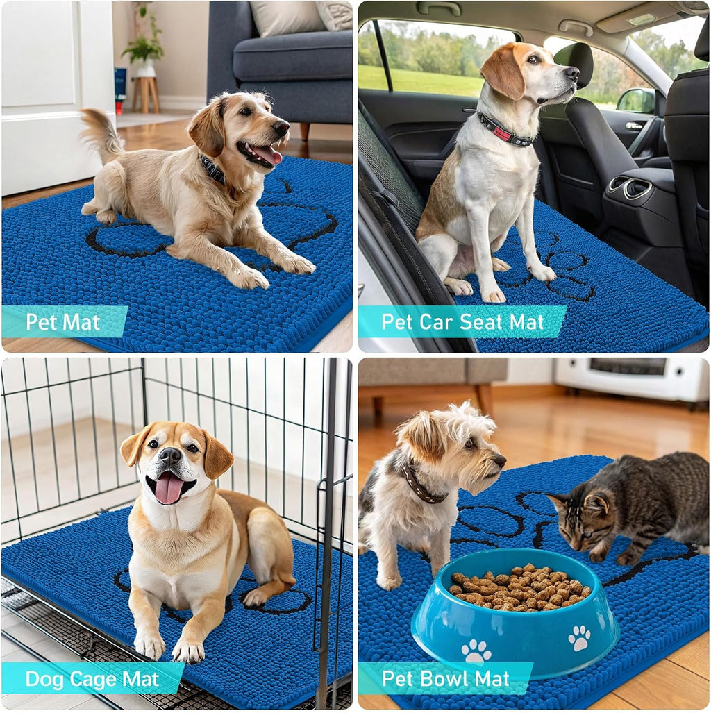 OLANLY Dog Door Mat for Muddy Paws 30x20, Paw Print Design Chenille Mud Mat