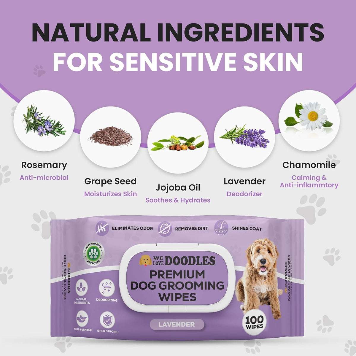 Dog Wipes, Deodorizing & Cleaning, Lavender Scent, Made in USA, 400 Count