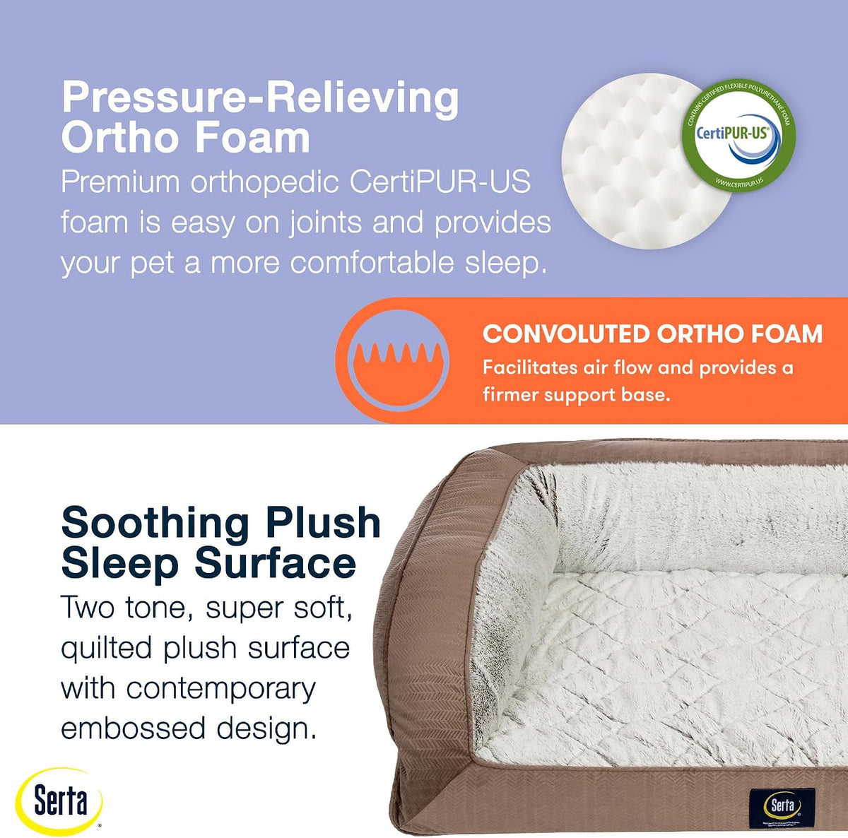 Serta Orthopedic Quilted Couch Dog Bed for Pets, Chocolate Brown (X-Large)