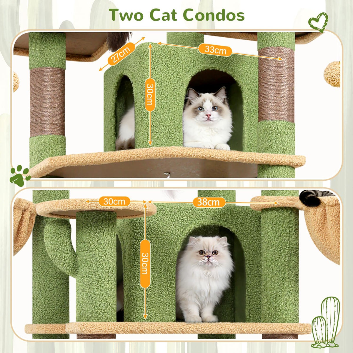 Globlazer Big XL Cactus Cat Tower for Indoor Multiple Cats, F68B, Green