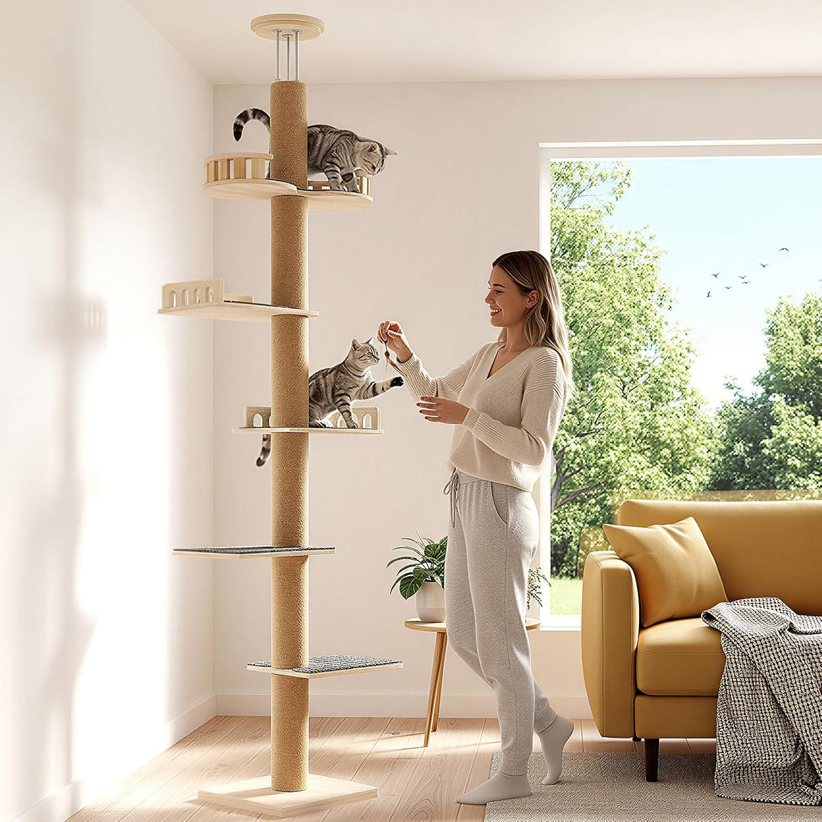 Veehoo Floor to Ceiling Cat Tree, 61-110" Adjustable Tall Tension Cat Tower
