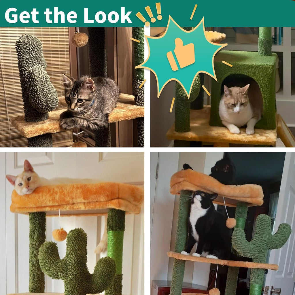 YITAHOME 60in Cactus Cat Tree: Multi-Level Tall Kitty Tower Indoor