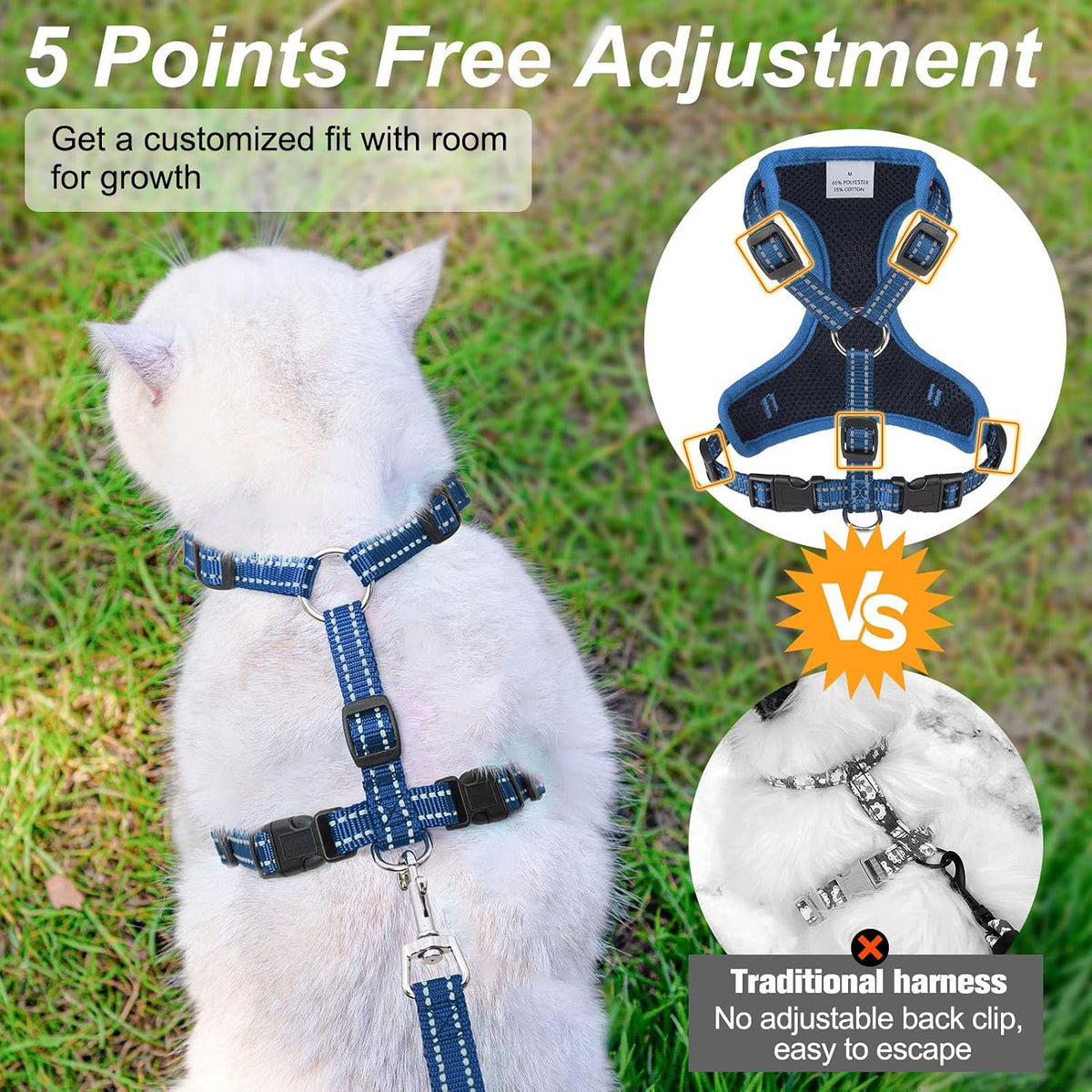 BEAUTYZOO Cat Harness and Leash Set, Escape Proof and Adjustable, Blue