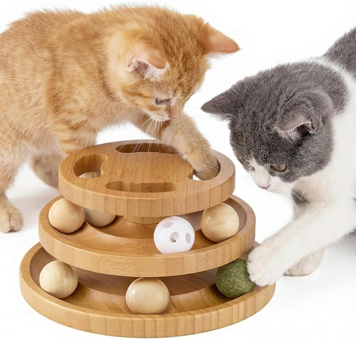 ZOMISIA Cat Ball Track Toy with Puzzle Top, Wooden Cat Toys for Indoor Cats | Interactive Kitty Ball Tower with Spinning Balls, DIY Bell, For Kitten Exercise Mental Stimulation Self Play Home Enrichment