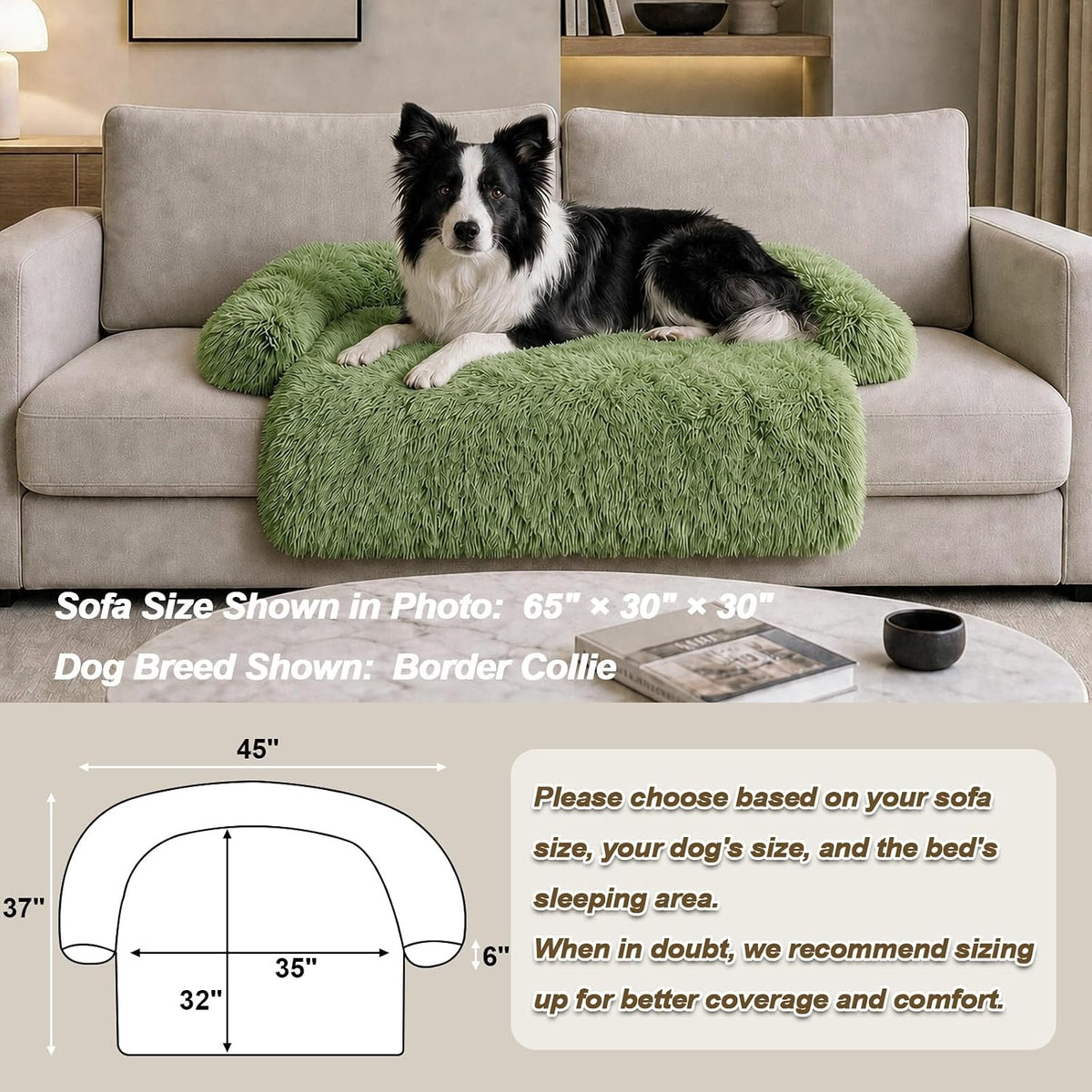 GGIB Calming Dog Bed Fluffy Plush Dog Mat for Furniture Protector with Removable Washable Cover for Large Medium Small Dogs and Cats (Large, Grass Green)
